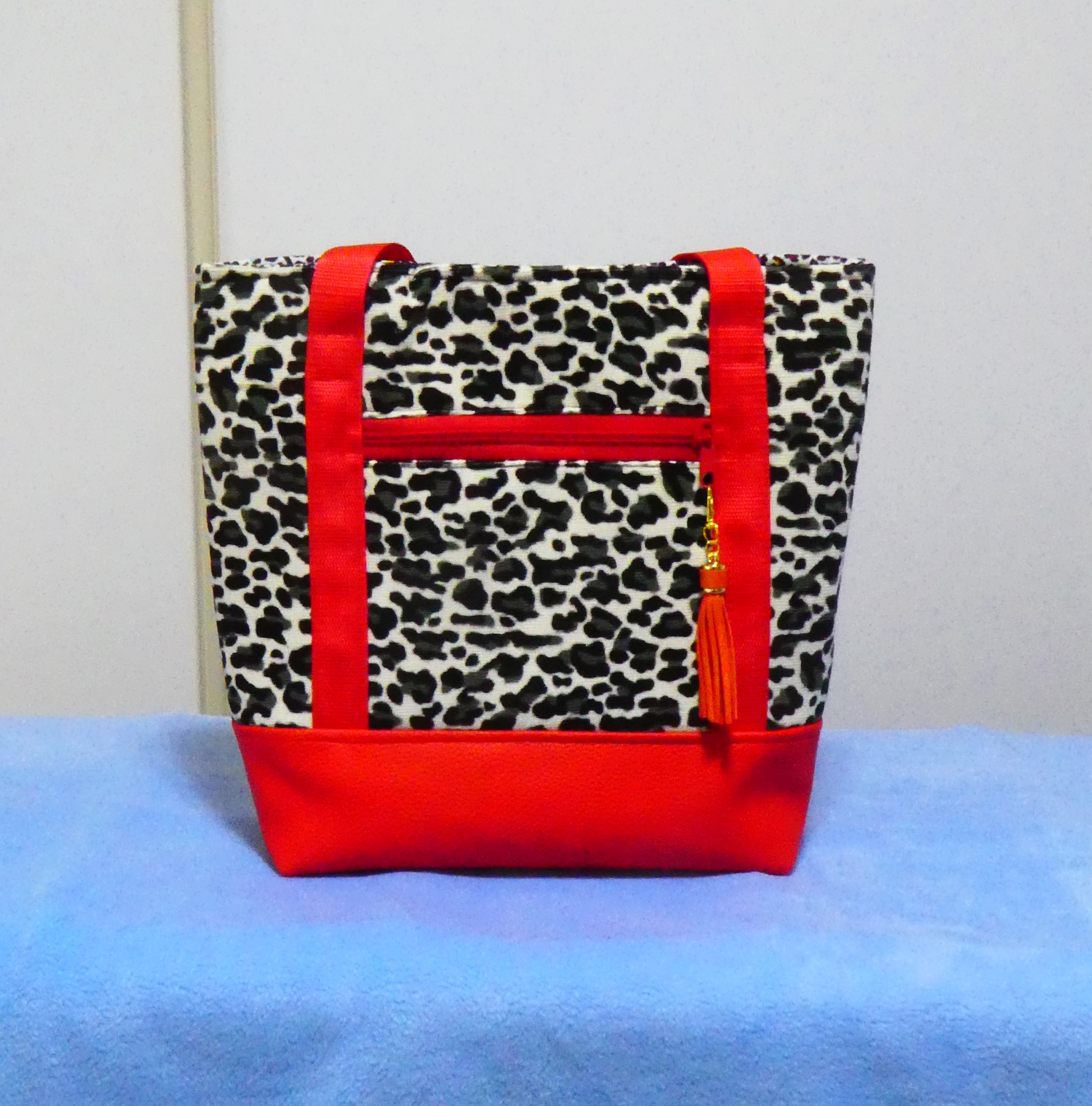 QUALITY HANDMADE VINTAGE LEOPARD PRINT CORDUROY AND LEATHER BAG