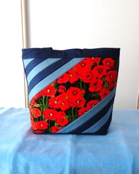 QUALITY HANDMADE DENIM AND POPPY FABRIC BAG
