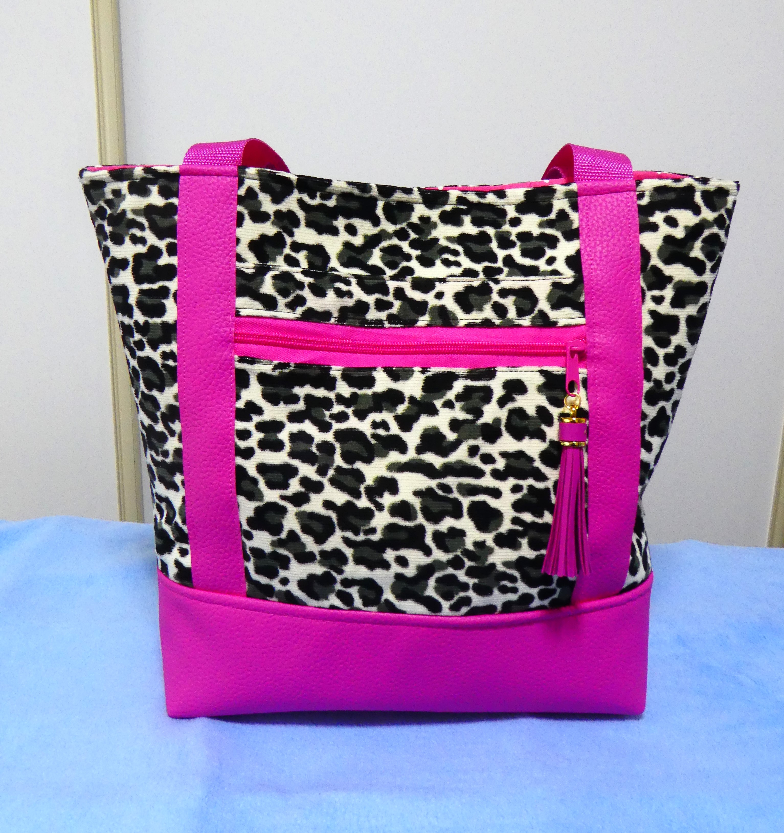 QUALITY HANDMADE VINTAGE LEOPARD PRINT CORDUROY AND LEATHER BAG
